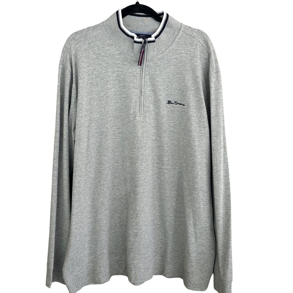 Ben Sherman Mens Quarter Zip Sweater XXL 2XL Gray Golf Sweatshirt Sport Prep